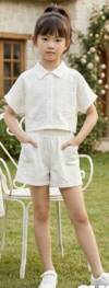 KG-JH8977-12 Παιδικό σετ σόρτς κιπούρ με crop πουκάμισο, ativo