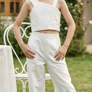 KG-ND8539-12 Παιδικό λινό σετ παντελόνα με τοπάκι, ativo